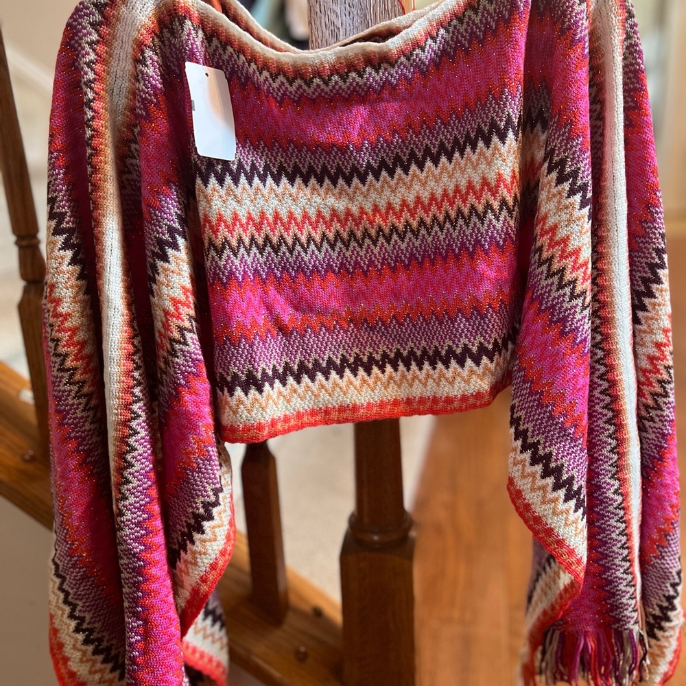 Missoni Multicolor Zigzag Knit Poncho in Pink, Purple & Cream